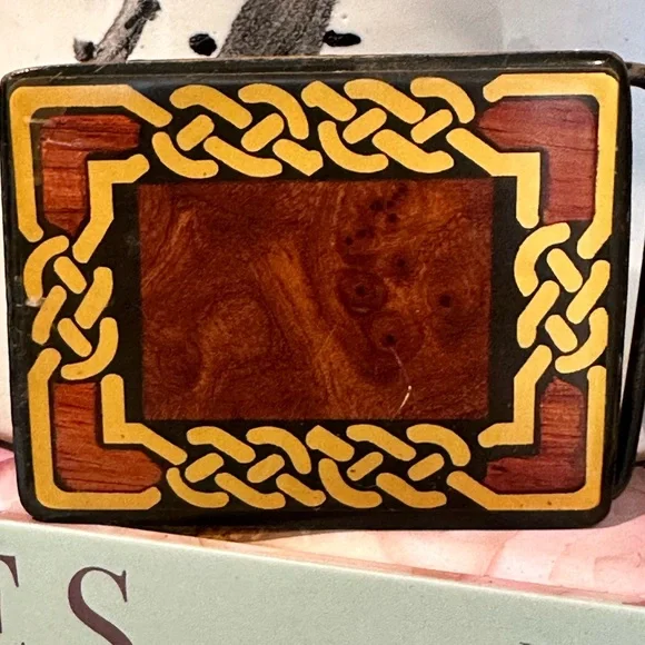 Belt Buckle Harmony Metals Solid Brass Burley Wood Inlay